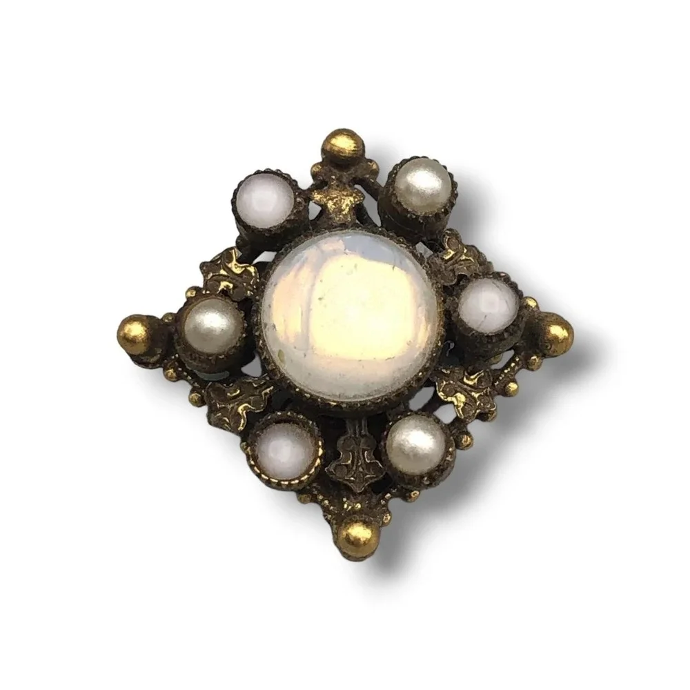 Original by Robert Brooch Faux Pearl Moonstone Sputnic Atomic 1960s